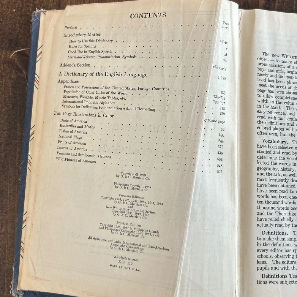 Vintage Merriam Webster Elementary Dictionary Boys & Girls 1959 Blue Illustrated